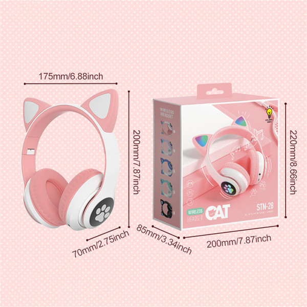Cute Cat Ears Wireless Headphones with Mic Stereo Music Gaming Led RGB Bluetooth Headset Purple K484-PEL_0MYFB7UR