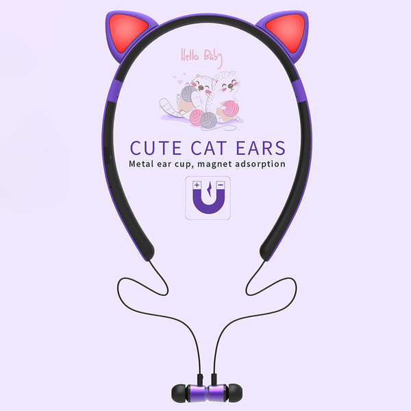 Wireless Earbuds Sweatproof Noise Canceling Earphones Glowing Cartoon Cat Ears Hair Band Headset Fo K484-PEL_0R69RV07