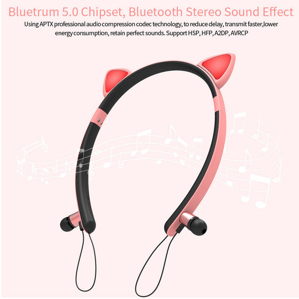 Wireless Earbuds Sweatproof Noise Canceling Earphones Glowing Cartoon Cat Ears Hair Band Headset Fo K484-PEL_0R69RV07