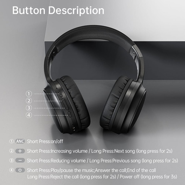 BT037NC Wireless Headsets Noise Canceling Ear Buds Longer Playtime Earphones Black K484-PEL_0R6UKES0