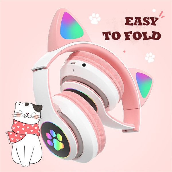 Cute Cat Ears Wireless Headphones with Mic Stereo Music Gaming Led RGB Bluetooth Headset Black K484-PEL_0MYFZLCA