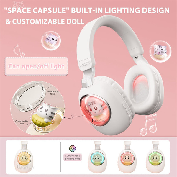 Kids Headphones With Mic LED Light Up 3D Cat Wireless Kids Headphones Adjustable Headband Over Ear  K484-PEL_0QNASMEK