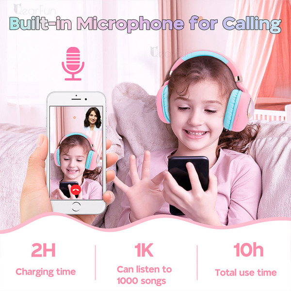 Kids Headphones With Mic LED Light Up 3D Cat Wireless Kids Headphones Adjustable Headband Over Ear  K484-PEL_0QNASMEK