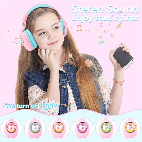 Kids Headphones With Mic LED Light Up 3D Cat Wireless Kids Headphones Adjustable Headband Over Ear  K484-PEL_0QNASMEK