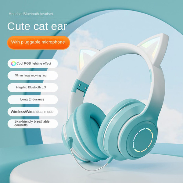 Wireless Bluetooth Headphone Gradient Color Luminous Cat Ears Gaming Headset Lovely Christmas Gifts K484-FQZCO_5BWKSTWX