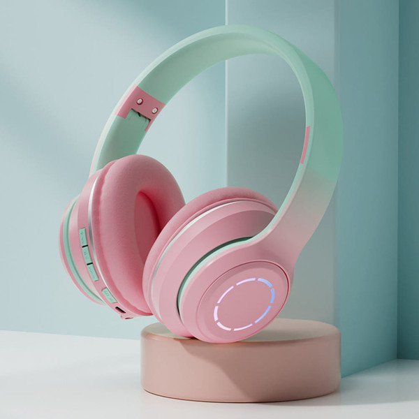 Foldable Bluetooth 5.2 Headphones Gradient Color Design Music Earphone Wireless Gaming Headset blue K484-FQZCO_RGDLCVJ8
