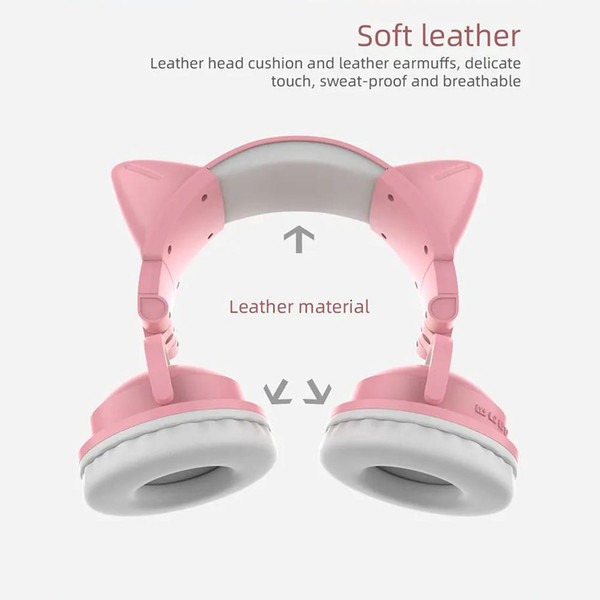 Wireless Cat Ear Headset Noise Canceling Longer Playtime Lighting Headphones over Ear Folding Headp K484-PEL_0R6C75T6
