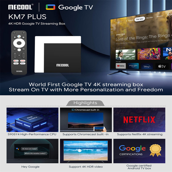 MECOOL Km7 Plus Smart TV Box 2GB RAM 16GB ROM S905y4 64-bit Quad-core Android 11 Wifi Bluetooth Bla K484-PEL_0P2C2T9D