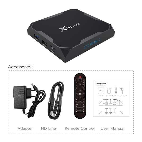 X96 max plus Smart TV Box Amlogic Android 9.0 Quad Core 4G 32G/64G 2.4G/5.0G Dual WIIF BT4.0 8K HD  K484-PEL_0G971SKP