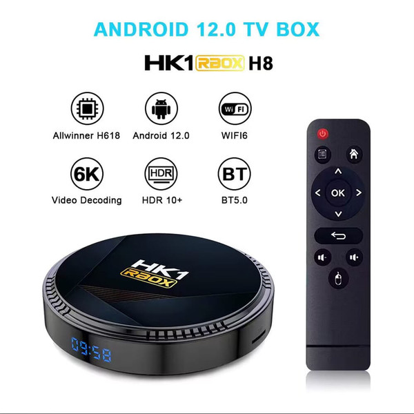 Hk1 Rbox H8 Set-top Box H618 android 12.0 Hd Dual-band Wifi6 Bluetooth 5.0 with RC Black 2GB+16GB E K484-PEL_0OO0UL4E