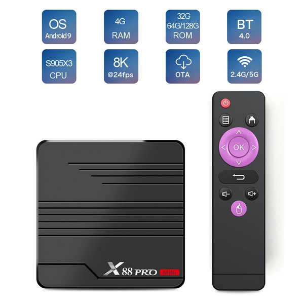 X88 PRO Mini TV Box Android 9.0 Amlogic S905X3 4K 60fps Google Player Media Player 2GB 16GB 4GB 32G K484-PEL_0HHMGA42