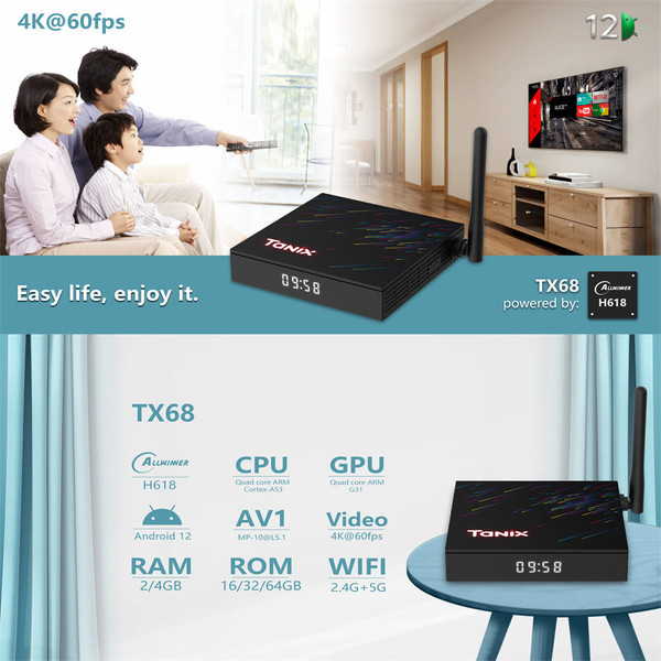 Tx68 Allwinner H618 android 12.0 Smart Tv Box Dual Band Wifi6 4k Media Player Set Top Box Pk T95z P K484-PEL_0OJQKEBW