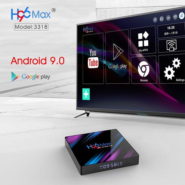 H96 max 3318 Quad-Core 2+16G/4+32G Android 9.0 HD Smart Network Media Player TV Box EU plug K484-PEL_07B84C5O