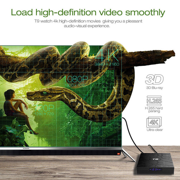 Android 8.1 TV Box T9 4GB RAM 32GB ROM Quad Core Wifi 4K Media Player UK plug K484-PEL_04G6022B