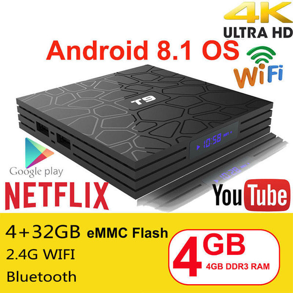 Android 8.1 TV Box T9 4GB RAM 32GB ROM Quad Core Wifi 4K Media Player UK plug K484-PEL_04G6022B