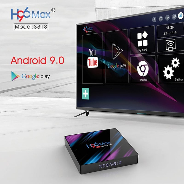 H96 max 3318 Quad-Core 4+64G Android 9.0 HD Smart Network Media Player TV Box US plug K484-PEL_07B9NPFO