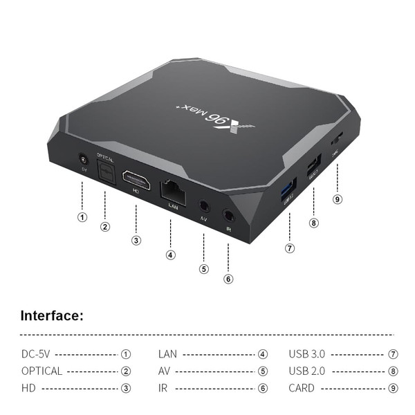 X96 max plus Smart TV Box Amlogic Android 9.0 Quad Core 4G 32G/64G 2.4G/5.0G Dual WIIF BT4.0 8K HD  K484-PEL_0G97UHAW