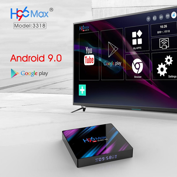 H96 max 3318 Quad-Core 2+16G/4+32G Android 9.0 HD Smart Network Media Player TV Box UK plug K484-PEL_07B8RXTZ