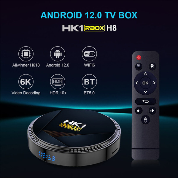 Hk1 Rbox H8 Set-top Box H618 android 12.0 Hd Dual-band Wifi6 Bluetooth 5.0 with RC Black 4GB+64GB U K484-PEL_0OO0XTDO