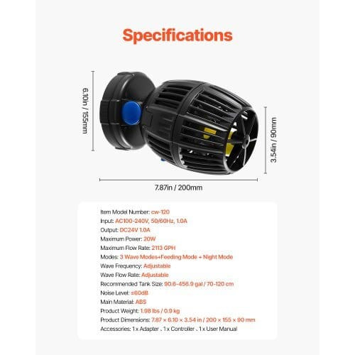 Aquarium Wave Maker, 20W, 2113 GPH Quiet and Strong DC Powerhead, Adjustable Fish Tank Circulation  E415-DKZQDSZZLJMNXI2QB001V1
