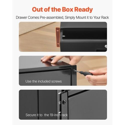 3U Rack Mount Drawer, 50 lbs Max Load-Bearing, Lockable Server Cabinet Case, Sliding Drawer with Lo E415-JJCT3U118INCSY6M9001V0