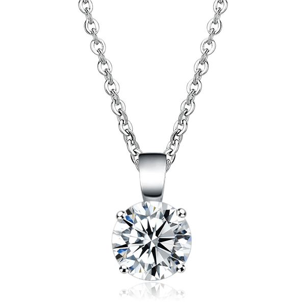 LO3933 - Rhodium Brass Chain Pendant with AAA Grade CZ  in Clear A874-LO3933