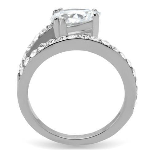 TK166 - High polished (no plating) Stainless Steel Ring with AAA Grade CZ  in Clear A874-TK166