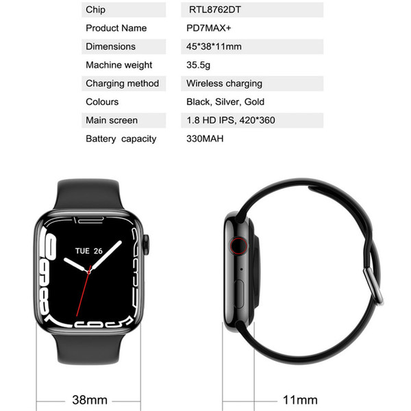 Smartwatch Pd7 Max Iwo 14 Pro Bluetooth Calling Smart Watch 1.8 Inch Touch-screen Bracelet White K484-PEL_0MM3CD8V