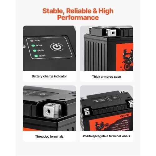 Motorcycle Battery, 12 Volt 6Ah, LiFePO4 Lithium Pre-Charged Powersports Battery, Maintenance Free  E415-LSTLMTCDLDC1Z98EV001V9