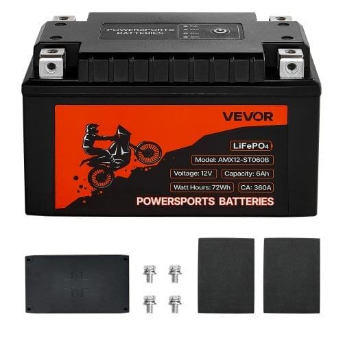 Motorcycle Battery, 12 Volt 6Ah, LiFePO4 Lithium Pre-Charged Powersports Battery, Maintenance Free  E415-LSTLMTCDLDC1Z98EV001V9