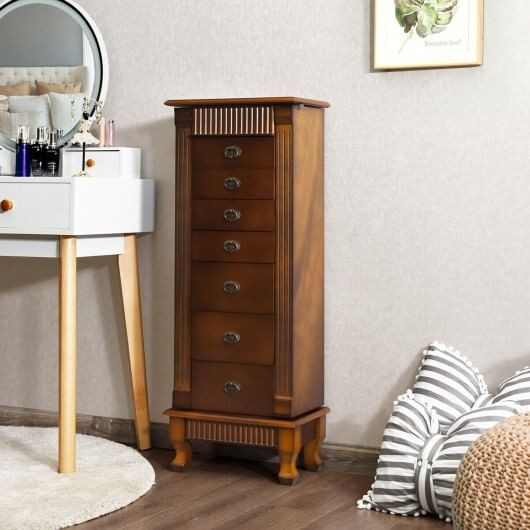 Wooden Jewelry Armoire Cabinet Storage Chest with Drawers and Swing Doors - Color: Brown D681-HW65837