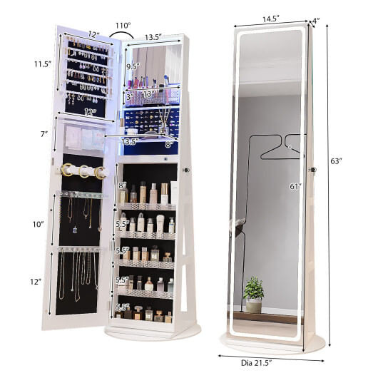 Standing Jewelry Cabinet with Adjustable LED Lights-White - Color: White D681-JV11246US-WH