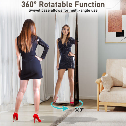 360?° Swivel Jewelry Cabinet with Full Length Mirror-Rustic Brown - Color: Rustic Brown D681-JV12358FG