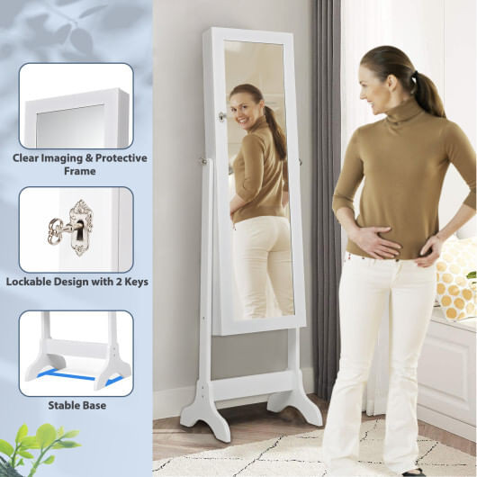 Lockable Mirrored Jewelry Cabinet Armoire Storage Organizer Box-White - Color: White D681-JV10770WH