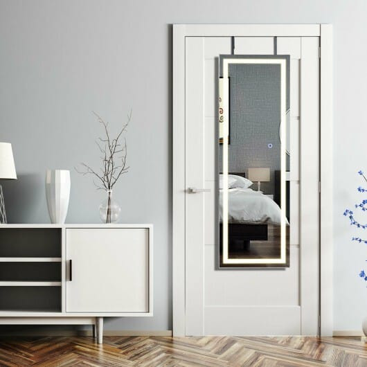 Mirrored Jewelry Armoire with Full Length Mirror and 2 Internal LED Lights-Black - Color: Black D681-HW65936BK