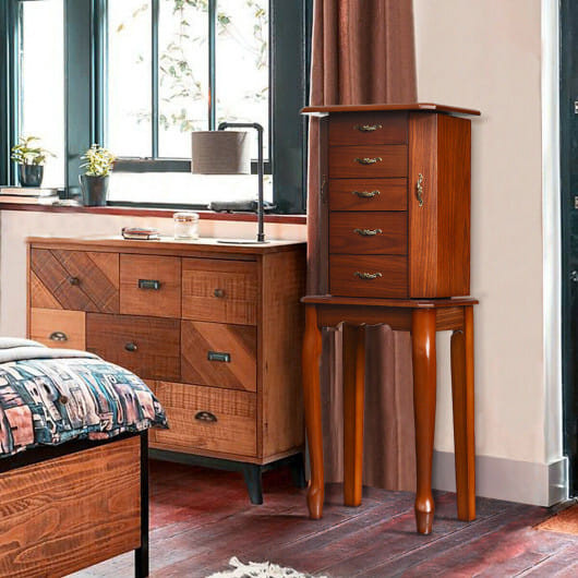 Large Storage Capacity Jewelry Cabinet with 5 Drawers - Color: Walnut D681-JV10555