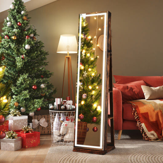 360?° Swivel Freestanding Jewelry Cabinet with Lighted Full Length Mirror-Rustic Brown - Color: Rus D681-JV12479US-FG