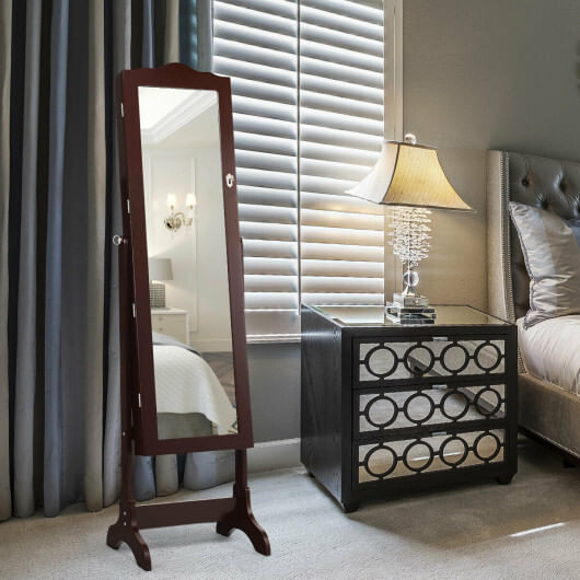 14 LED Jewelry Armoire Cabinet with Full Length Mirror and 4 Tilting Angles-Coffee - Color: Coffee D681-JV10771CF