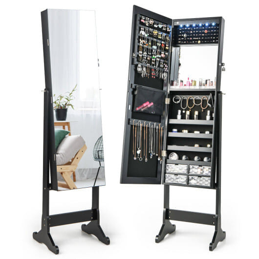 Free Standing Full Length Jewelry Armoire with Lights-Black - Color: Black D681-JV10604DK