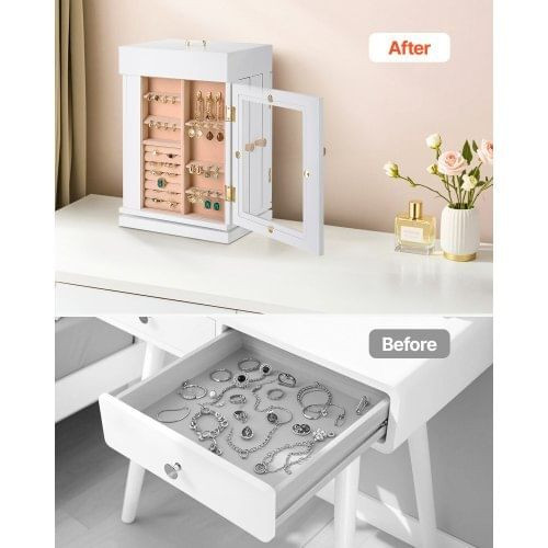 Jewelry Box, 360?° Rotating Jewelry Organizer with Magnetic Door, Acrylic Window and Built-in 4 Nec E415-TSSSH1200013WOCFK001V0