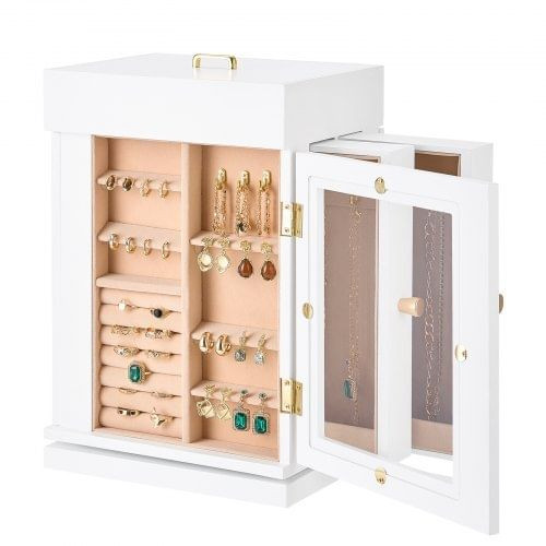 Jewelry Box, 360?° Rotating Jewelry Organizer with Magnetic Door, Acrylic Window and Built-in 4 Nec E415-TSSSH1200013WOCFK001V0