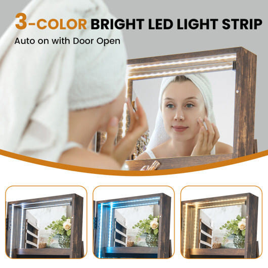 Standing Jewelry Cabinet with Adjustable LED Lights-Coffee - Color: Coffee D681-JV11246US-CF
