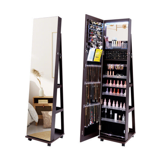 64 Inches Lockable Jewelry Cabinet Armoire with Built-in Makeup Mirror-Purple - Color: Purple D681-JV11245ZS