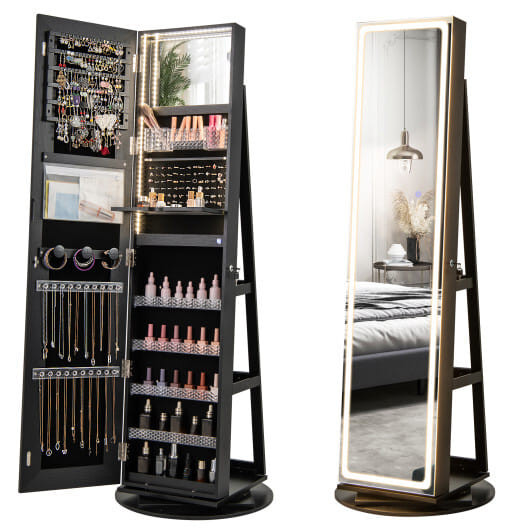 Standing Jewelry Cabinet with Adjustable LED Lights-Black - Color: Black D681-JV11246US-DK