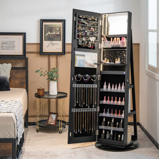 Standing Jewelry Cabinet with Adjustable LED Lights-Black - Color: Black D681-JV11246US-DK