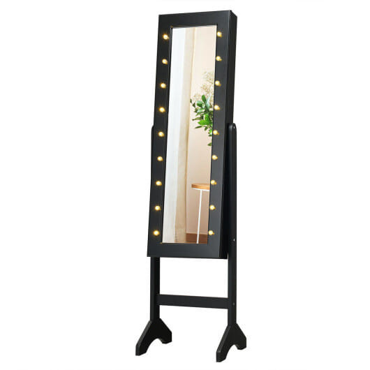 Mirrored Jewelry Cabinet Armoire Organizer w/ LED lights-Black - Color: Black D681-JV10080BK