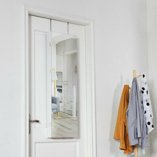 Wall and Door Mounted Mirrored Jewelry Cabinet with Lights-White - Color: White D681-HW59104WH