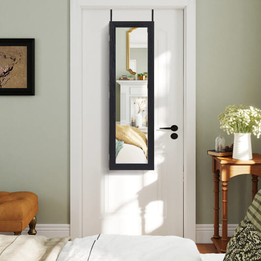 Jewelry Cabinet Wall or Door Mounted Jewelry Armoire with Full-Length Mirror-Black - Color: Black D681-JV13327BK