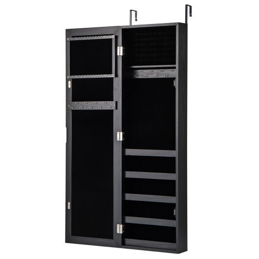 Jewelry Cabinet Wall or Door Mounted Jewelry Armoire with Full-Length Mirror-Black - Color: Black D681-JV13327BK