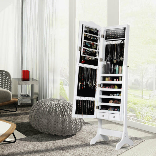 14 LED Jewelry Armoire Cabinet with Full Length Mirror and 4 Tilting Angles-White - Color: White D681-JV10771WH